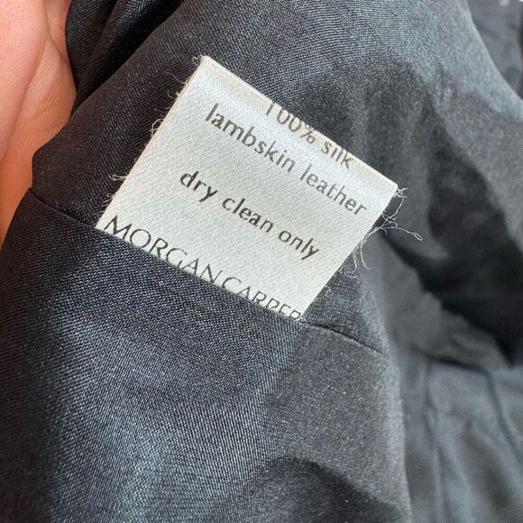 Morgan Carper Midi Dress Womens 4 Black Silk Leather Sleeveless Minimalist Flowy - Picture 6 of 9